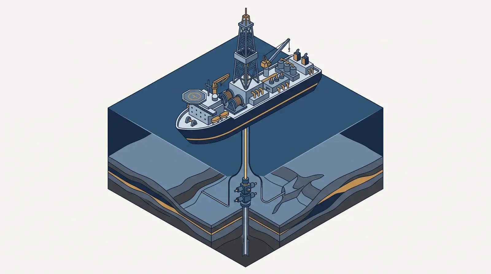 Technical illustration of offshore exploration drilling at the Elektra-1 well